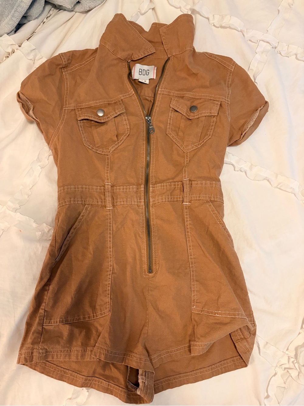 BDG Copper-Tone Utility Romper with Front Zip